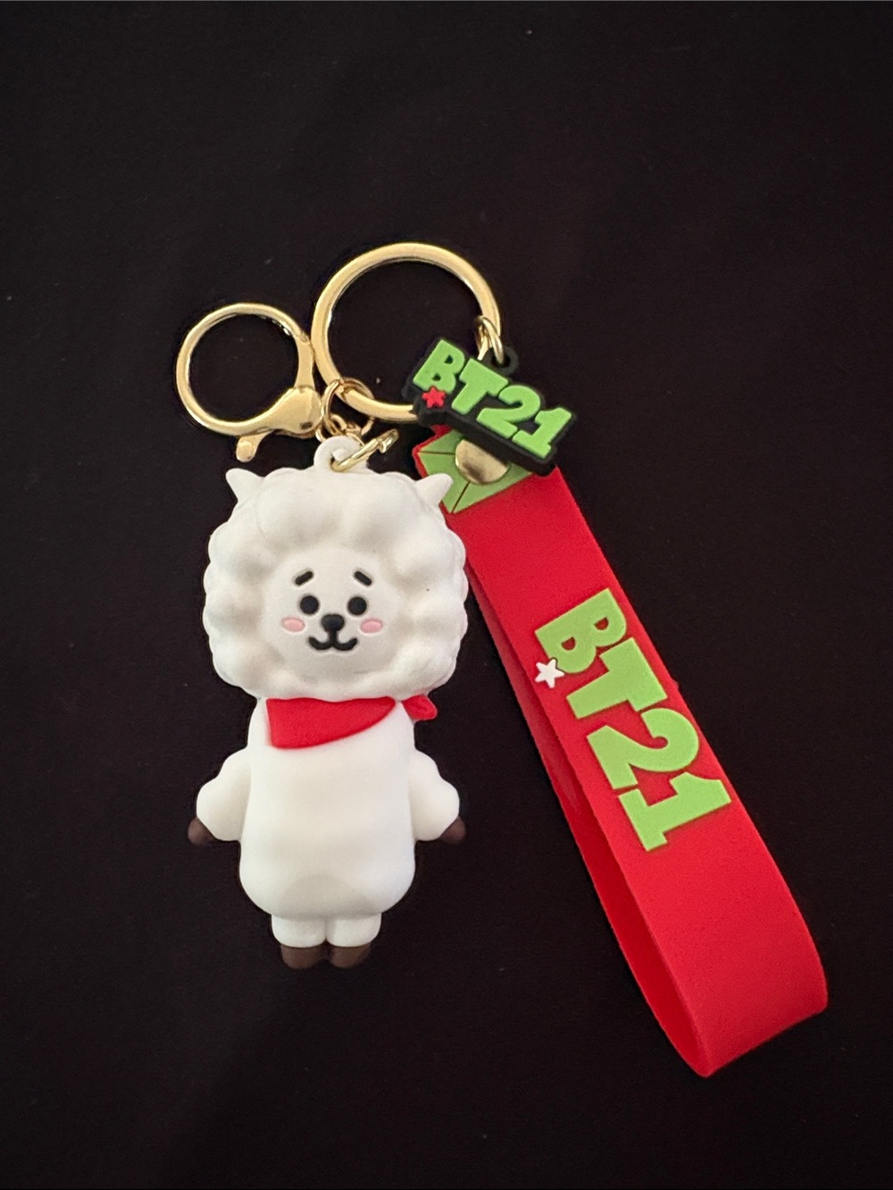 BT21 BTS RJ White Alpaca Character Keychain with Red Strap